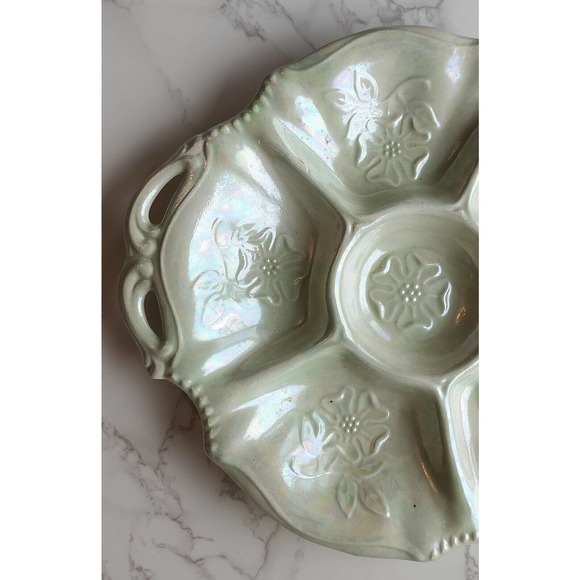 Vintage Iridescent Divided Serving or Crudite Dish Raised Floral Pattern 473 - Picture 2 of 5